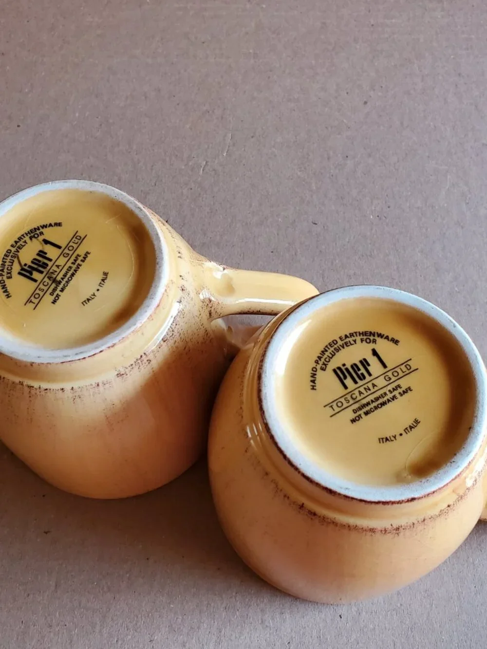 Pier 1 Toscana Gold Mugs Handpainted Earthenware Cups Italy Set of 2 Large